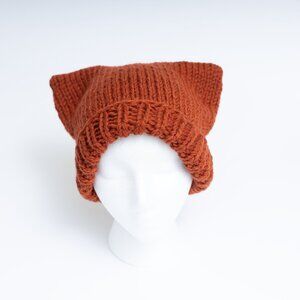 Cat Ear Chunky Knit Wool Beanie in Maple Orange